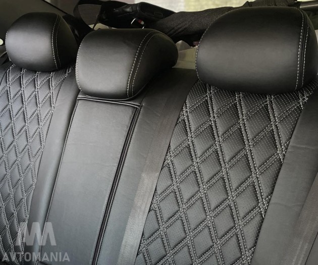 Avtomania Авточохли для Dodge Challenger 3 (2015-) купе, 3D ромб екошкіра Rubin - Заображення 12