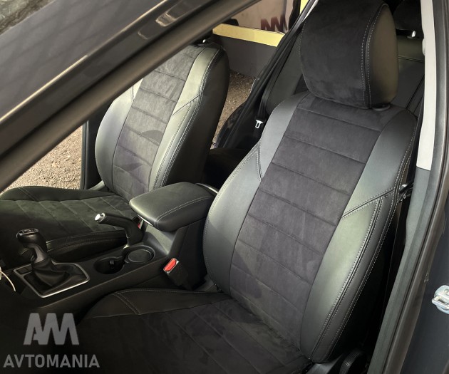 Avtomania Авточехлы для Renault Fluence сплошная (2008-2015), двойная строчка экокожа+алькантара Titan - Картинка 8